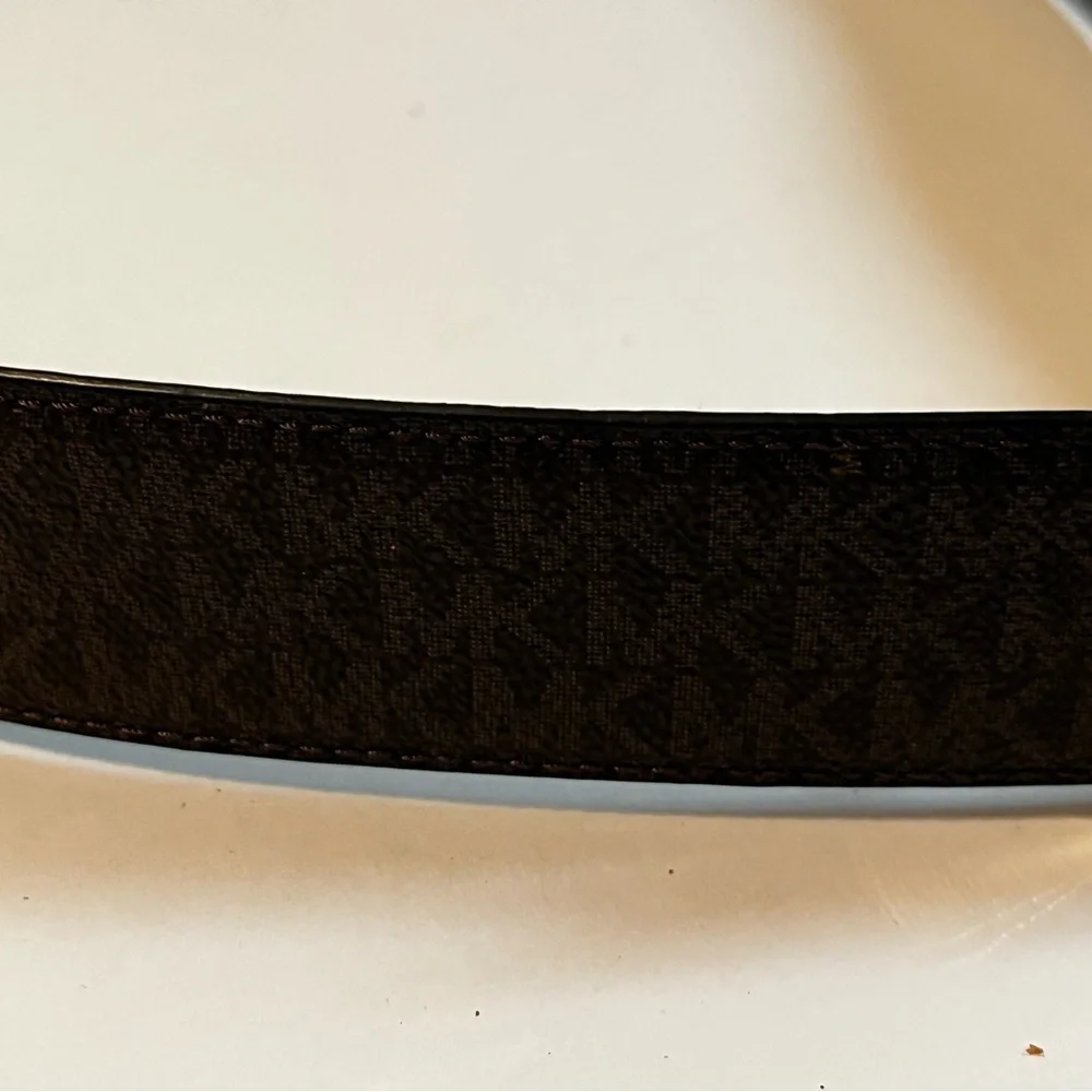Michael Kors Logo and Leather Waist Belt (Brown / Chocolate) Large